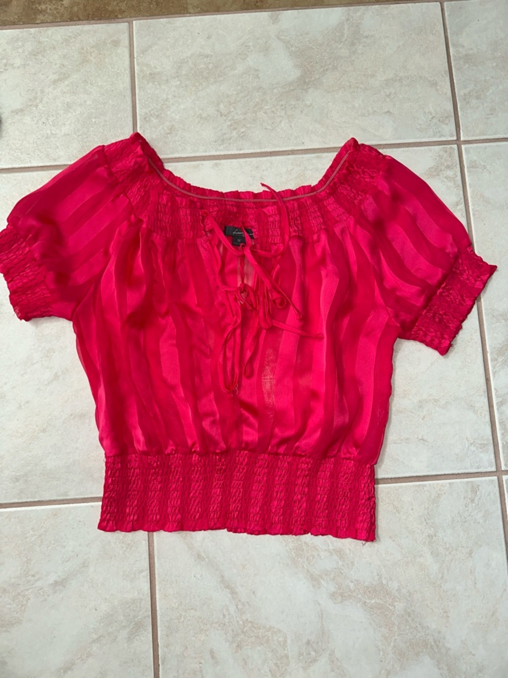 Twenty One Fuchsia Off-Shoulder Smocked Crop Top